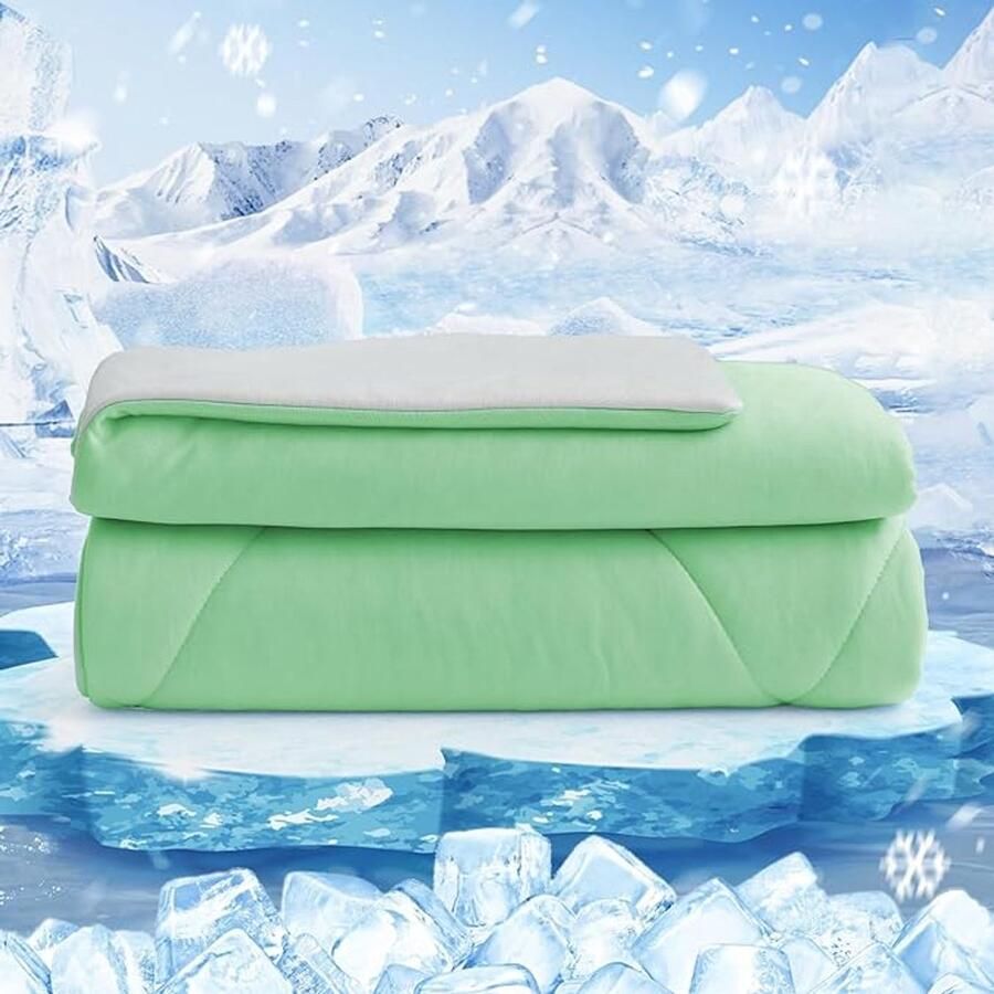 S&Dshopline Q-Max Koeldeken dubbelzijdig verkoelende deken lichte koeldeken voor mensen 0 4 zomerdeken verkoelend zelfkoelende deken zomerdeken verkoelende deken voor bed groen 150 x 230 cm