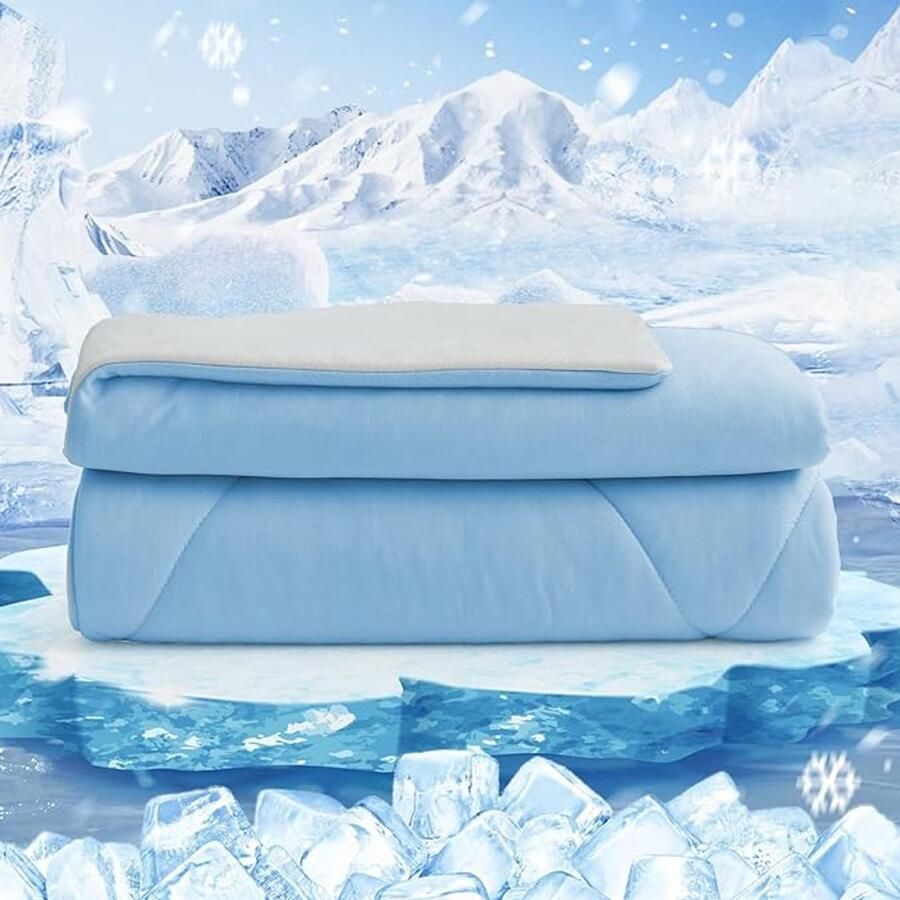 S&Dshopline Q-Max Koeldeken dubbelzijdig verkoelende deken lichte koeldeken voor mensen 0 4 zomerdeken verkoelend zelfkoelende deken zomerdeken verkoelende deken voor bed blauw 150 x 230 cm
