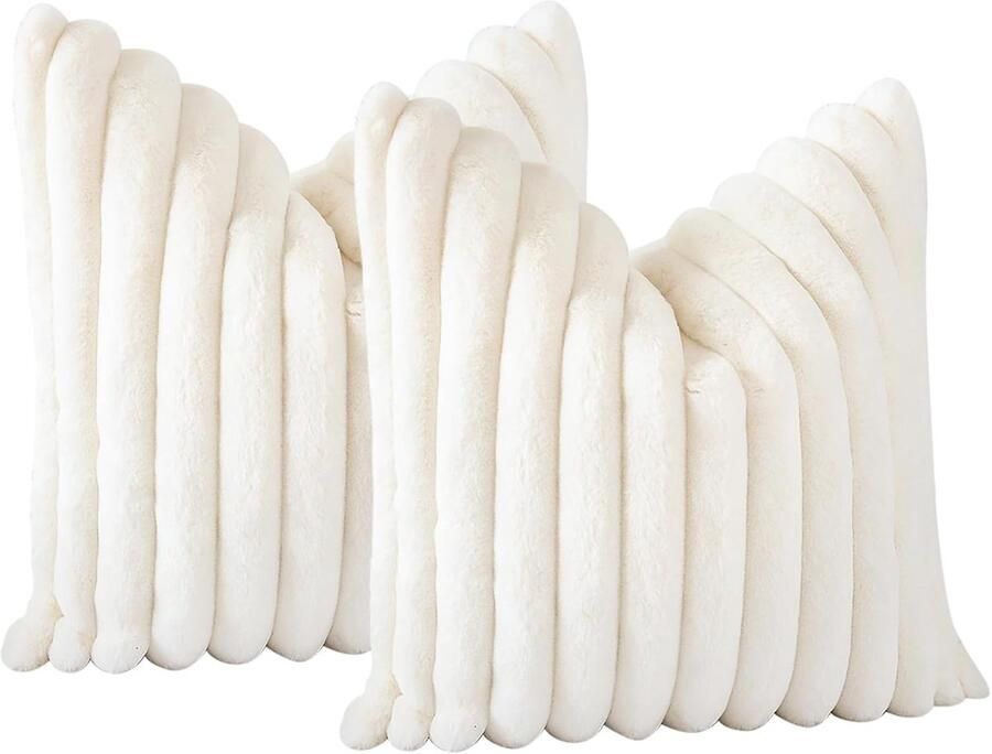 S&Dshopline Set van 2 pluche fluwelen kussenhoezen zacht kunstbont decoratieve kussenovertrekken voor bank slaapkamer thuis auto 50 x 50 cm beige wit