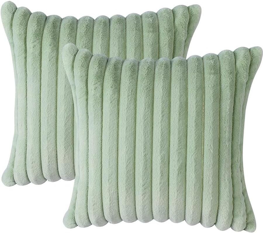S&Dshopline Set van 2 pluche fluwelen kussenhoezen zacht kunstbont decoratieve kussensloop voor bank slaapkamer thuis auto decoratie 50 x 50 cm lichtgroen