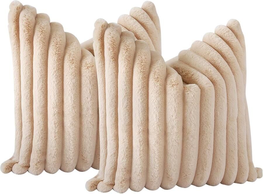 S&Dshopline Set van 2 pluche fluwelen kussenhoezen zacht kunstbont decoratieve kussensloop voor bank slaapkamer thuis auto decoratie 50 x 50 cm lichtbruin