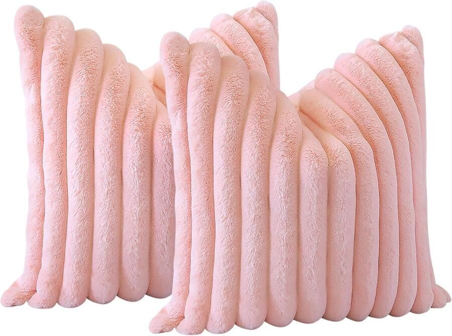 S&Dshopline Set van 2 pluche fluwelen kussenhoezen zacht kunstbont decoratieve kussensloop voor bank slaapkamer thuis auto 50 x 50 cm roze