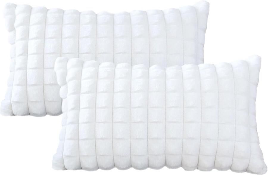 S&Dshopline Set van 2 pluche fluwelen kussenhoezen zacht kunstbont plaid textuur voor bank slaapkamer thuis decoratie (30 x 50 cm wit)