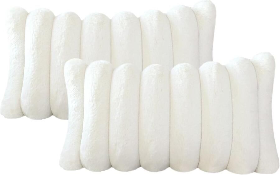 S&Dshopline Set van 2 pluche fluwelen kussenhoezen zacht kunstbont voor bank sierkussenhoezen sierkussens kussenovertrek voor slaapkamer thuis bank auto decoratie (30 x 50 cm wit)