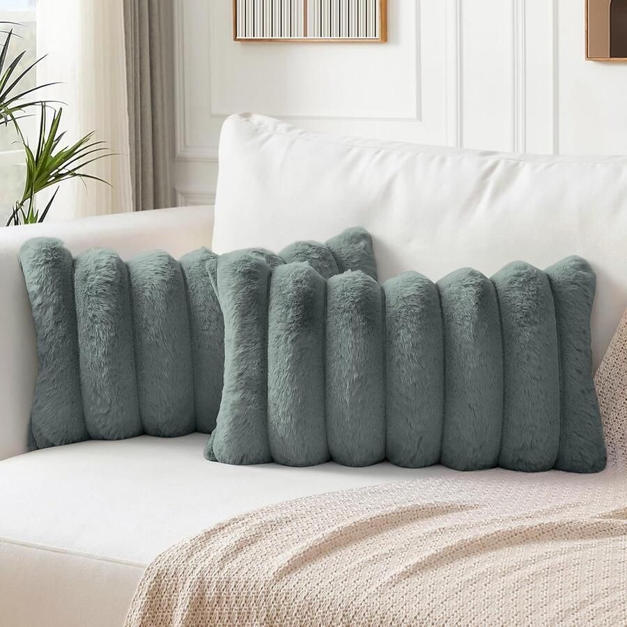 S&Dshopline Set van 2 pluche fluwelen kussenhoezen zacht kunstbont voor bank sierkussenhoezen sierkussens kussenovertrek voor slaapkamer thuis bank auto decoratie donkergrijs 30 x 50 cm