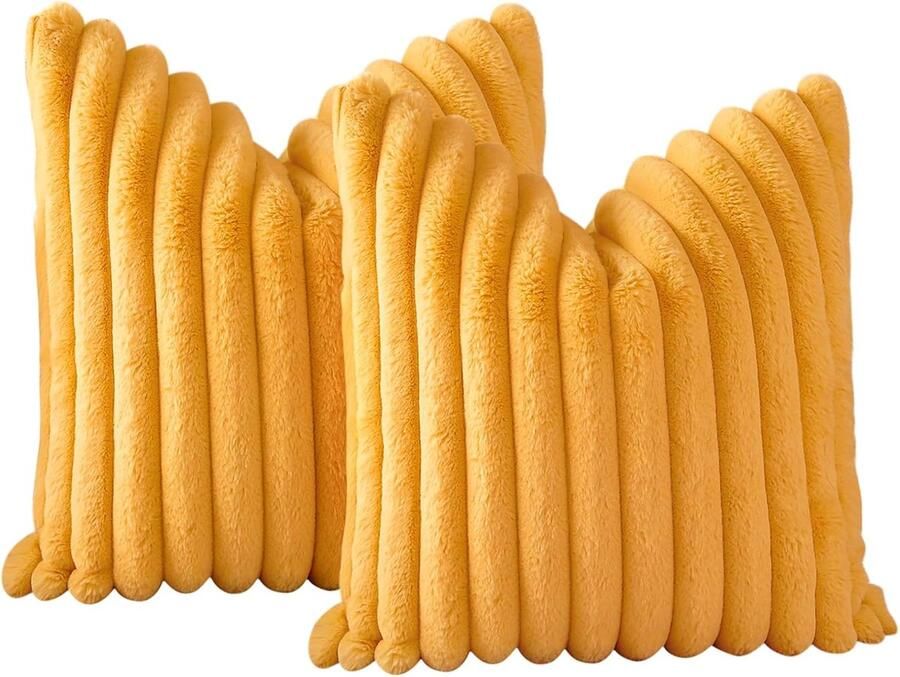 S&Dshopline Set van 2 pluche fluwelen kussenslopen zacht kunstbont decoratieve kussenhoezen voor bank slaapkamer thuis auto decoratie (50 x 50 cm kurkuma)