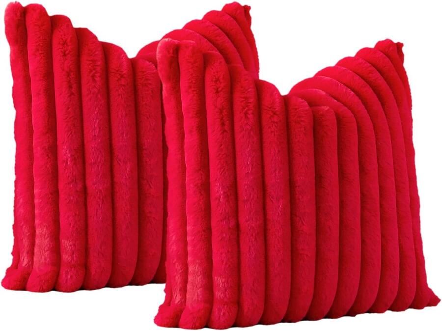 S&Dshopline Set van 2 pluche fluwelen kussenslopen zacht kunstbont decoratieve kussenhoezen voor bank slaapkamer thuis auto decoratie (50 x 50 cm rood)