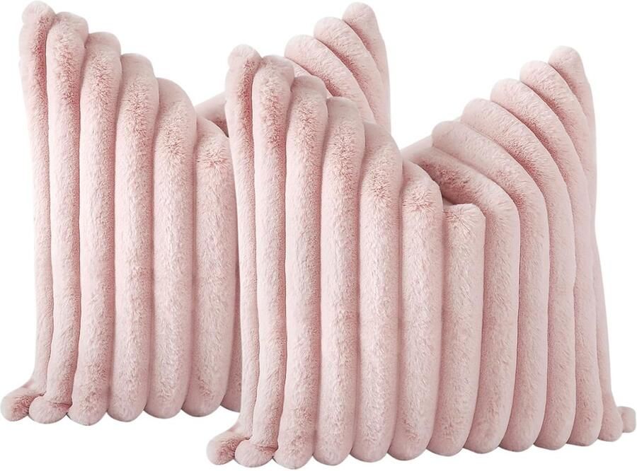 S&Dshopline Set van 2 pluche fluwelen kussenslopen zacht kunstbont decoratieve kussenhoezen voor bank slaapkamer thuis auto decoratie (50 x 50 cm leerroze)