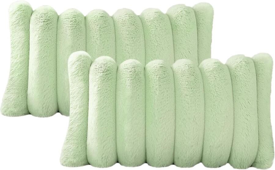 S&Dshopline Set van 2 pluche fluwelen kussenslopen zacht kunstbont kussenhoezen voor slaapkamer thuis bank auto decoratie 30 x 50 cm lichtgroen