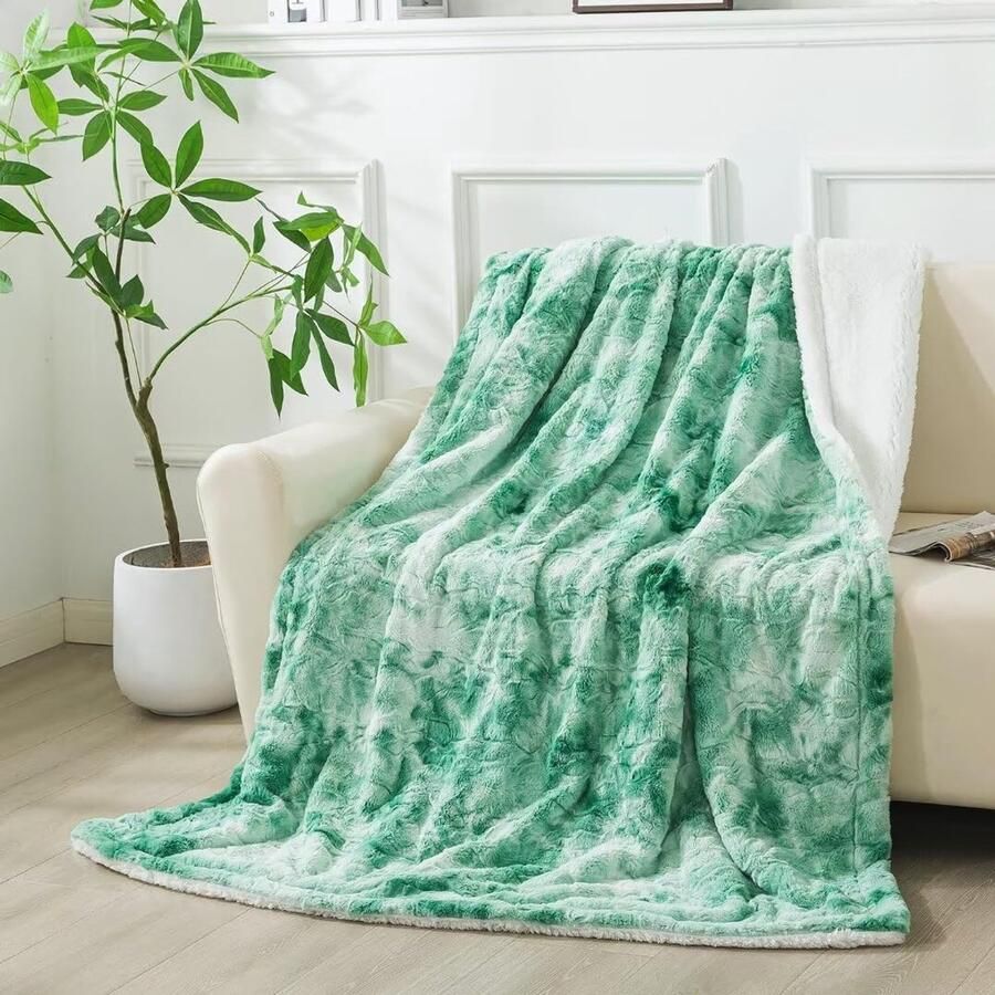 S&Dshopline Sherpa Schapendeken van imitatiebont luxe pluizige knuffeldeken zachte deken voor bank en bed groen 200 x 220 cm