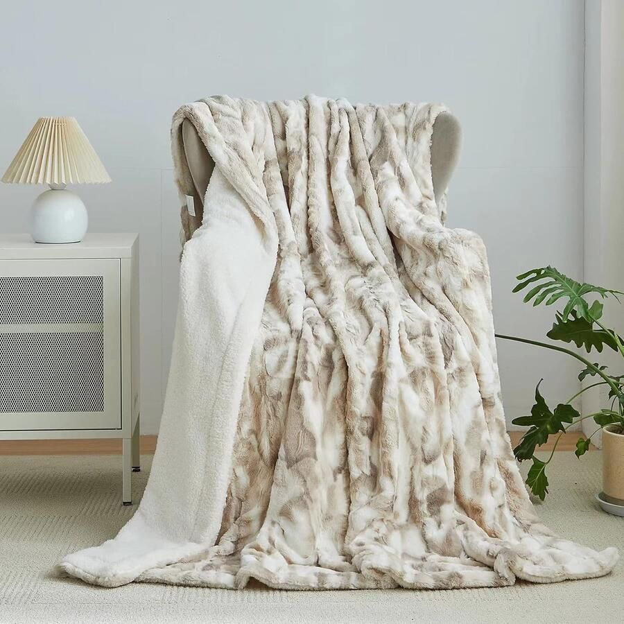 S&Dshopline Sherpa Schapendeken van imitatiebont luxe pluizige knuffeldeken zachte deken voor bank en bed beige 200 x 220 cm