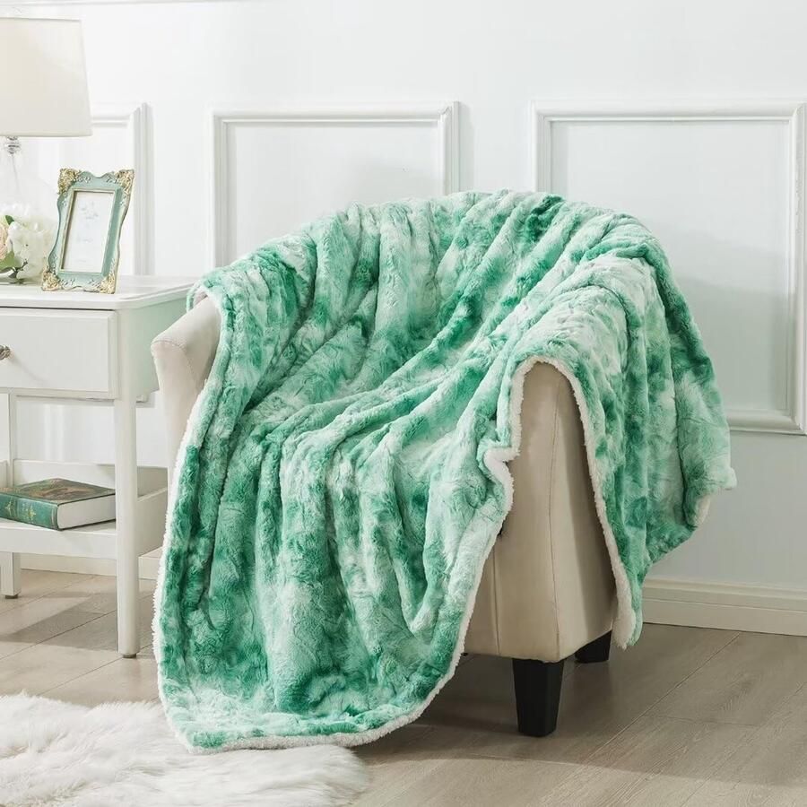 S&Dshopline Sherpa Schapendeken van imitatiebont luxe pluizige knuffeldeken zachte deken voor bank en bed groen 130 x 160 cm