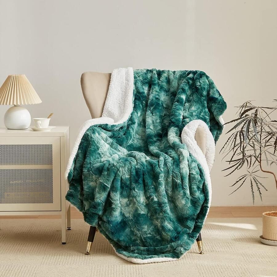 S&Dshopline Sherpa Schapendeken van imitatiebont luxe zachte deken voor bank en bed 130 x 160 cm donkergroen