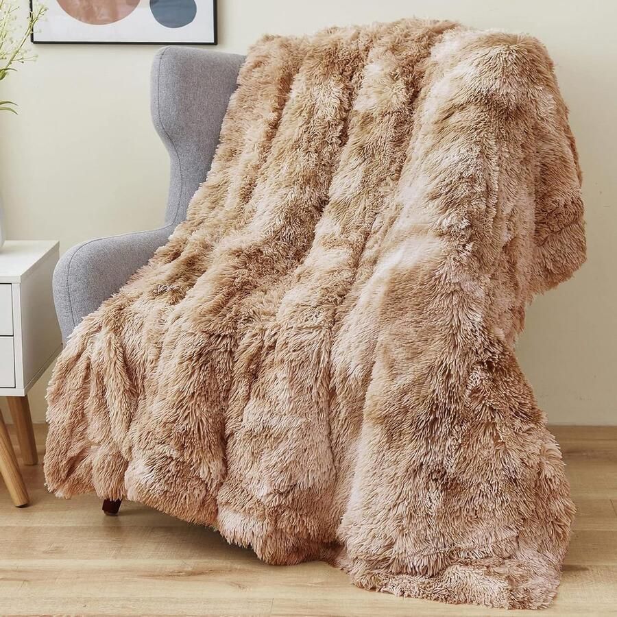 S&Dshopline Sherpa Schapendeken van imitatiebont luxe zachte deken voor bank en bed 130 x 160 cm camel color