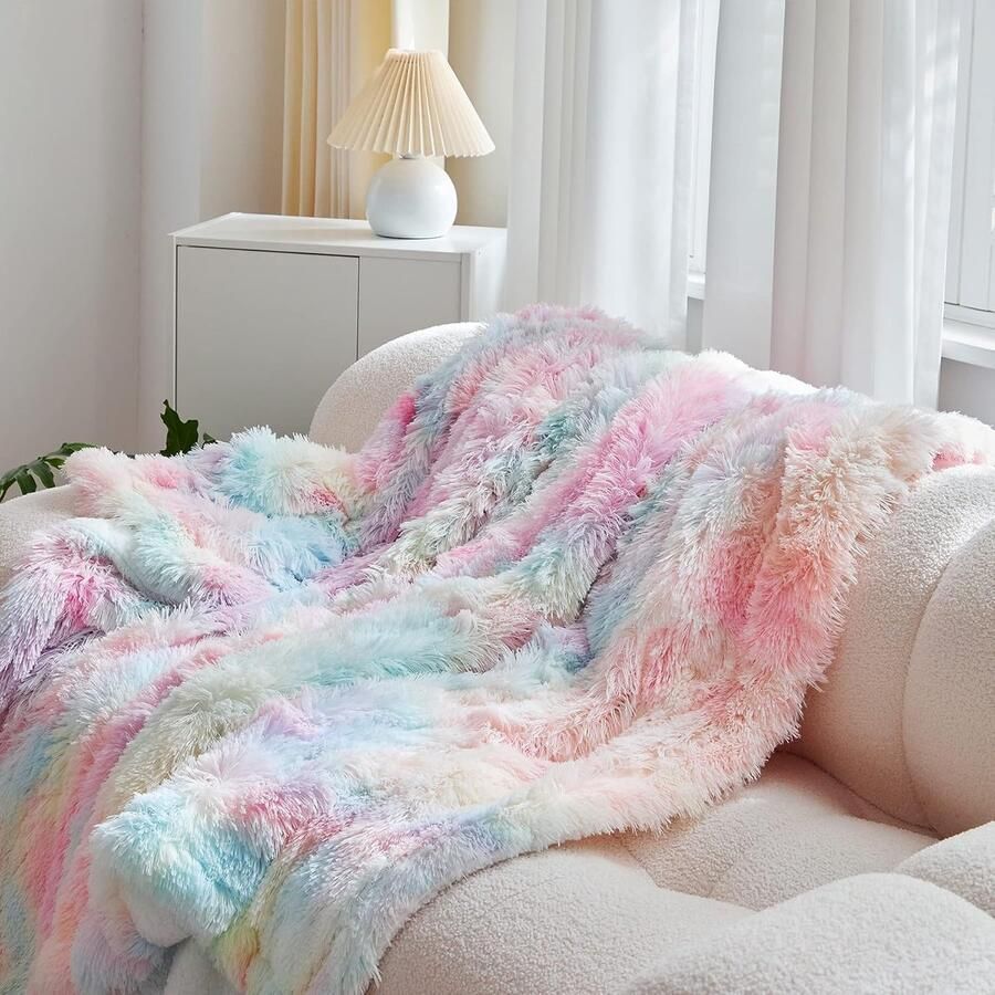S&Dshopline Sherpa Schapendeken van imitatiebont luxe zachte deken voor bank en bed 160 x 200 cm regenboog