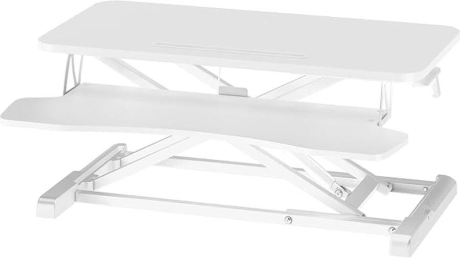 S&Dshopline Sta-zitje bureau staand bureau staande tafel ergonomisch in hoogte verstelbaar voor pc-computerscherm laptop 80 x 40 cm platform met toetsenbordlade 15 kg capaciteit wit