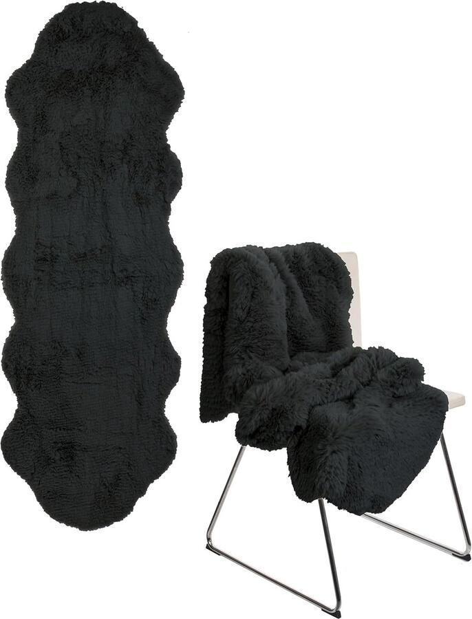 S&Dshopline Vloerkleed 60 x 180 cm lamsvachtlook kunstbont XXL langpolig lamsvacht imitatie-schapenvacht antraciet