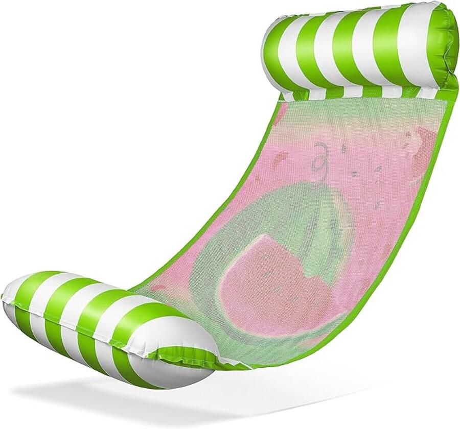 S&Dshopline Waterhangmat met net opblaasbaar watermatras watermat zwembed luchtmatras met armleuningen drijvende ligmat relaxstoel waterspeelgoed voor kinderen en volwassenen watermeloen groen - Foto 2