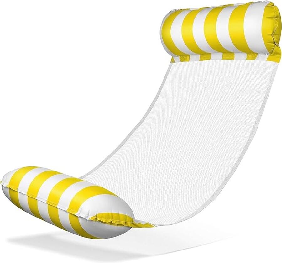 S&Dshopline Waterhangmat met net opblaasbaar watermatras watermat zwembed luchtmatras met armleuningen drijvende ligmat relaxstoel waterspeelgoed voor kinderen en volwassenen geel wit