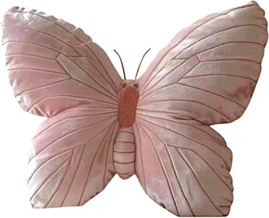 S&E Zacht en speels sierkussen met een opvallende vlindervorm perfect om een girly sfeer toe te voegen aan je bed bank of leeshoek. Ideaal als decoratief accent of als knuffelkussen. • Vlindervormig ontwerp in roze • Zacht en comfortabel materiaal