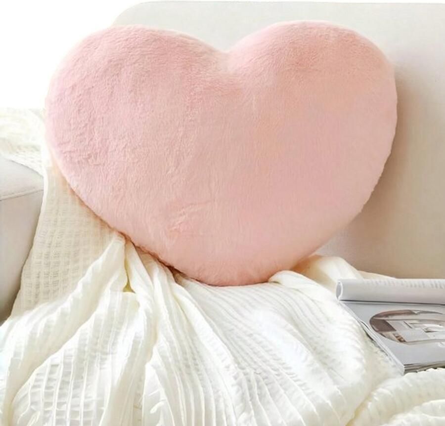 S&E Zachte Hartvormige Kussen Pluche Konijnenbont Decoratief Kussen voor Bank Bed of Slaapkamer Perfect Valentijnscadeau voor Meisjes en Vrouwen 33 x 25 cm Roze