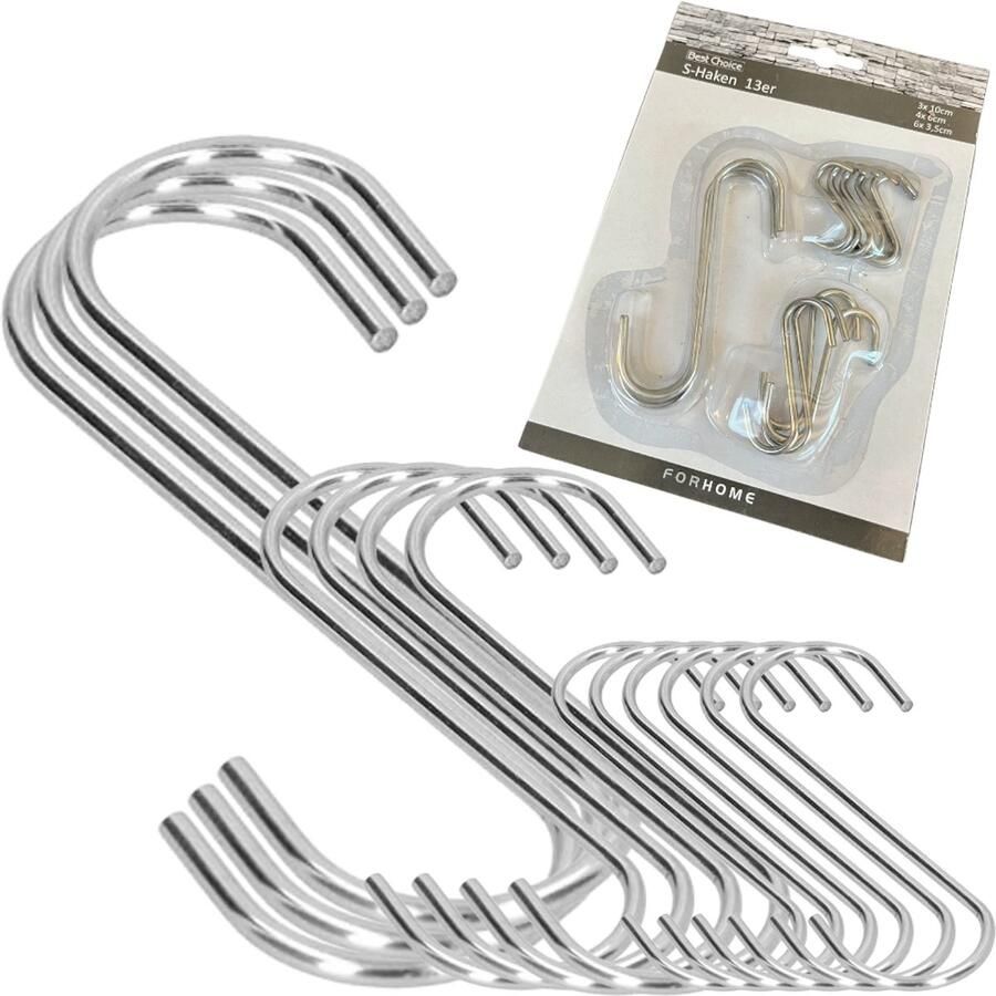 ESTARK S-haken Ophanghaak Zilver 13 stuks Kledinghaak RVS kapstokhaak Ophanghaken – handdoekhaakjes Haken Kleding haken Losse haken voor theedoeken Handdoekhaak voor in de keuken S-Haken Keukenhaak S Haak