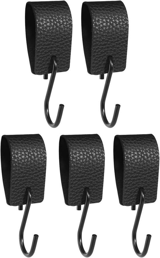 S Hooks met Leerloop 5 Stuks S Vormige Haken Zwarte S Haken Multi-Functionele Haken voor Kledingrek Garderobe Keuken