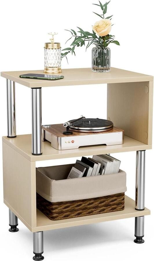 Bijzettafel S-vorm wit marmer laminaat 40x30x54 cm opbergruimte nachtkastje salontafel koffietafel woonkamertafel