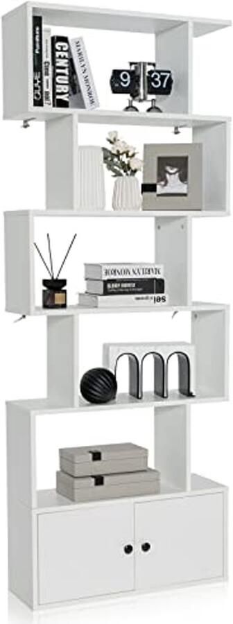 S-vormige Boekenkast met 5 Niveaus Ruimteverdeler en Opbergrek voor Woonkamer en Kantoor
