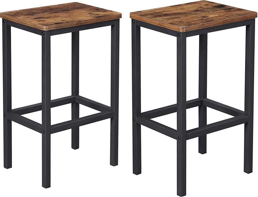 Rootz Living Safety First 2-delige set barkrukken vintage stoelen spaanplaatijzer SGS stabiliteit getest praktische voetsteun donkerbruin 40 cm x 30 cm x 65 cm