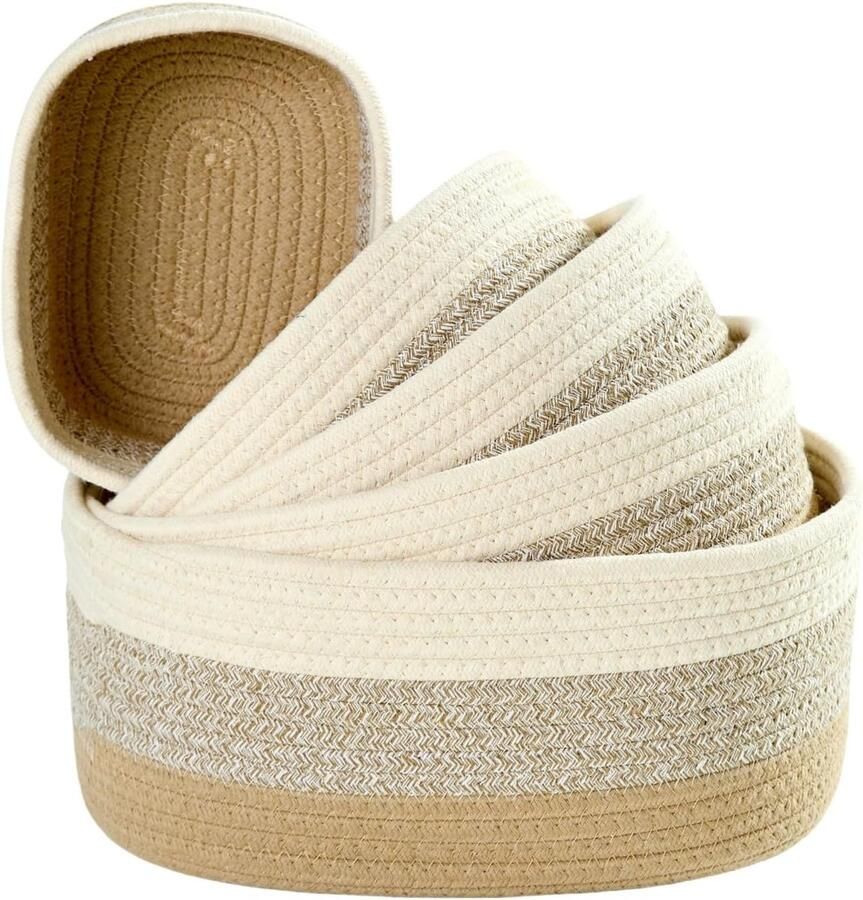 Sagittar Set of 5 Storage Baskets Braided Cotton Rope Stackable Storage Baskets Storage for Shelves Dressing Table Children's Room