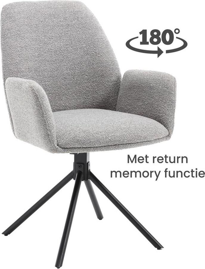 SALE! 1x Eetkamerstoel Stoel Joly Donatello Draaibaar Boucle Stof Grijs Zwart stalen poot