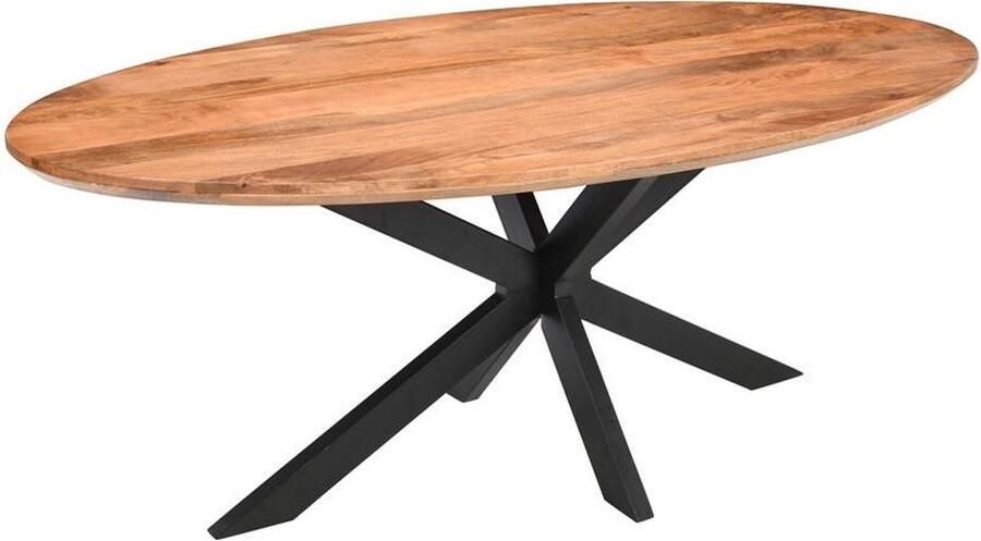 SALE! 1x Eettafel Tafel Mangohout ovaal Verjongde rand 180x90 3 cm dik Spinpoot
