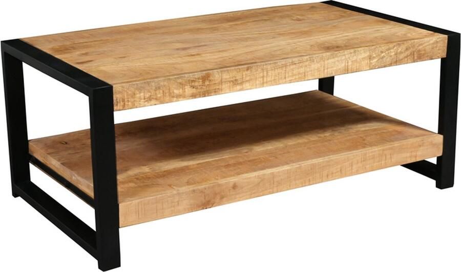 Homelounge Salontafel Mangohout – 110x60x45 cm – Met Legplank – Industrieel Design – Metalen Frame – Woonkamer Tafel – Rechthoekige Houten Tafel