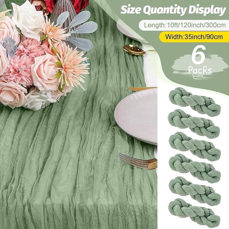 Salie Groene Tafelloper Boho Bruiloft Decor Set van 6