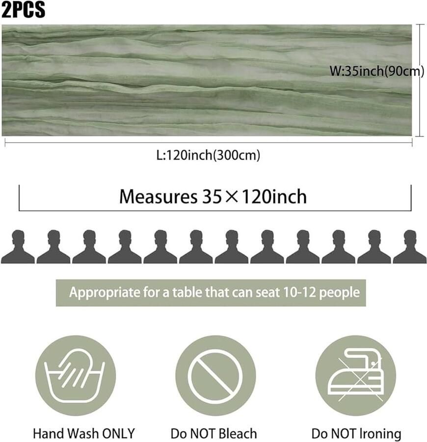 Saliegroen kaasdoek tafelloper boho stijl set van 2 katoen linnen