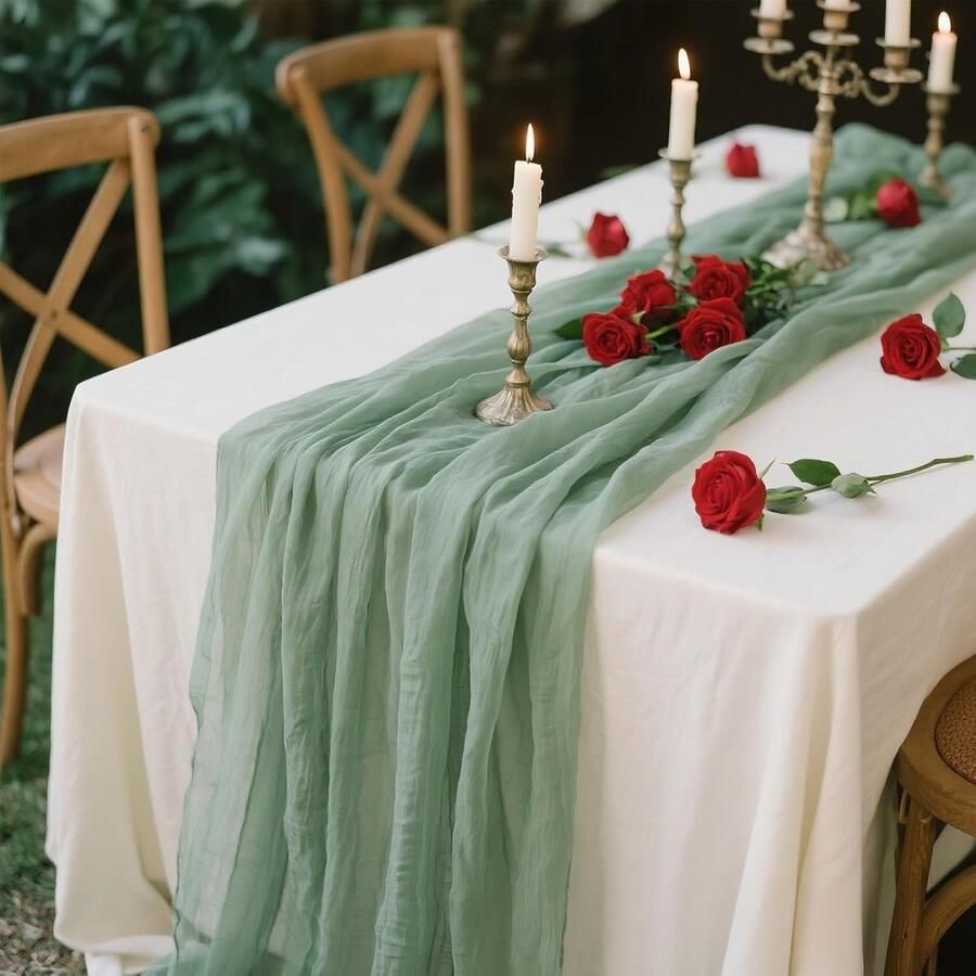 Saliegroen kaasdoek tafelloper stijlvol en veelzijdig 1 stuk