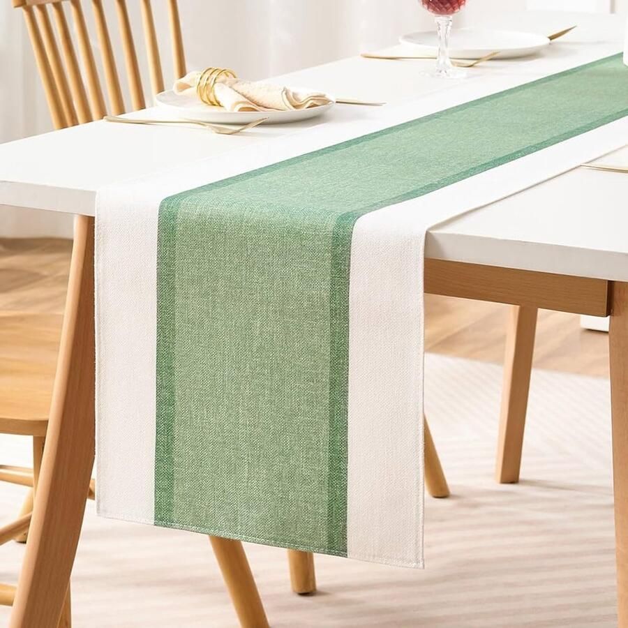 Saliegroen Tafelloper Wasbaar Katoen en Linnen 40 x 140 cm