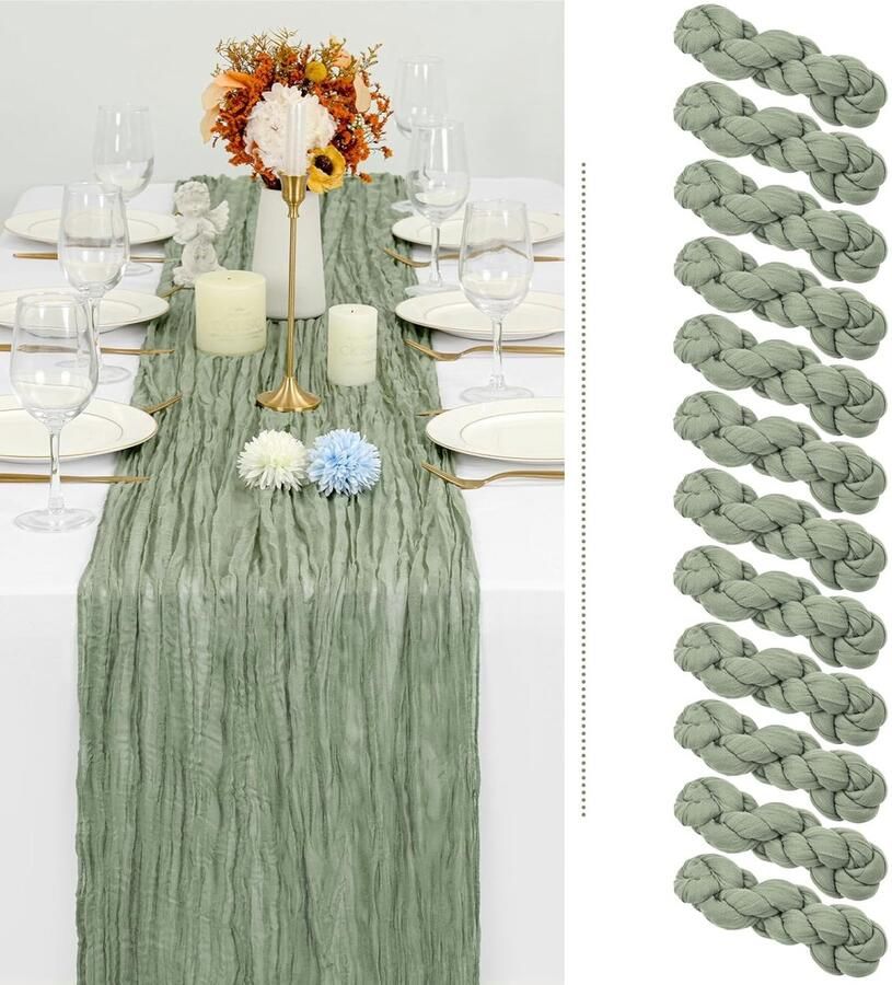 Saliegroene kaasdoek tafelloper rustieke bruiloft decoratie 12 stuks 10FT