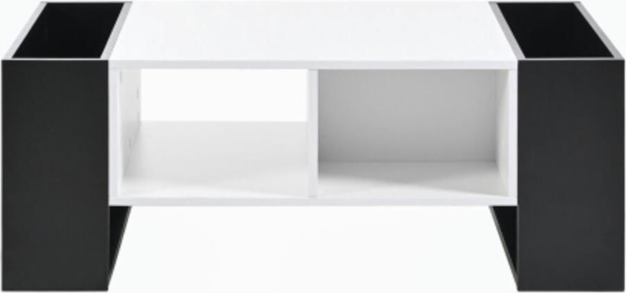 GOTAGEE Salontafel 105 x 60 x 40 5 cm Zwart-wit design met hoogglans oppervlak lade en 4 open vakken