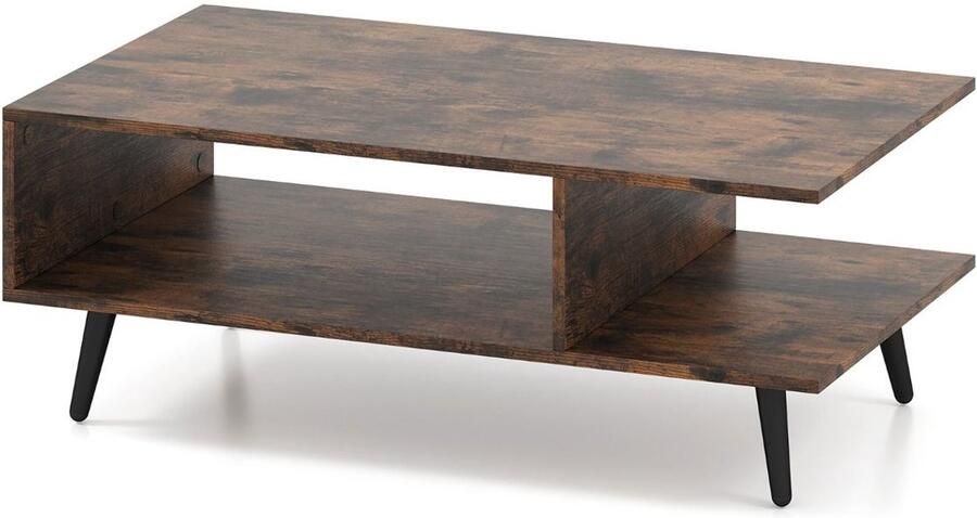 Salontafel 2-laags – Met opbergruimte en open plank metalen poten rustiek bruin