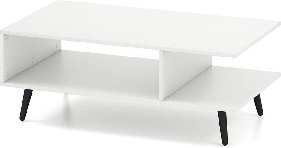 Salontafel 2-laags – Met opbergruimte en open plank metalen poten wit