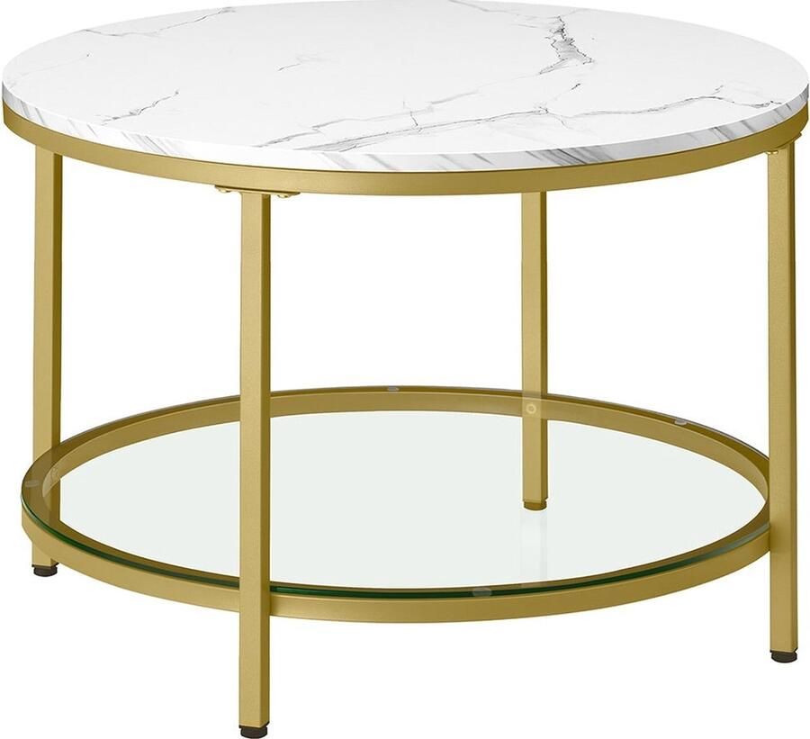 Rootz Living Rootz Marmeren Wit-Licht Goud Salontafel Woonkamertafel Moderne Tafel Spaanplaat Gehard Glas Staal Verstelbare poten Lichtgewicht Ruim Eenvoudige montage 65 cm x 46 cm x 73 5 cm