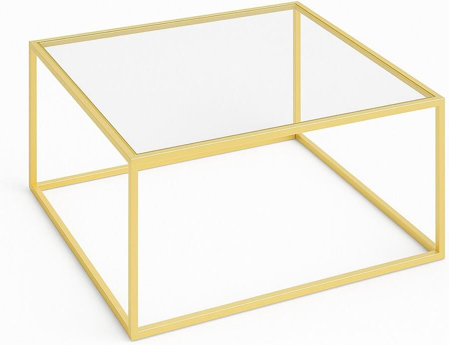Salontafel 67 x 67 cm glas moderne woonkamertafel bijzettafel vierkant 4 mm glas koffietafel bijzettafel met metalen frame voor woonkamer balkon kantoor goud