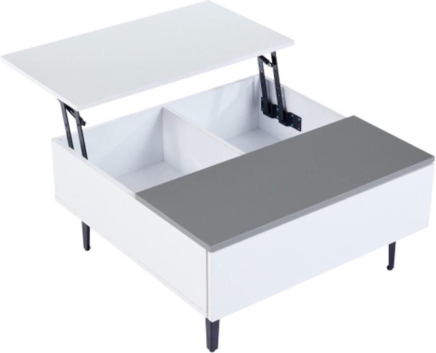 Salontafel 70*70*35cm in hoogte verstelbare salontafel met verborgen opbergruimte en planken witte hoogglans salontafel bureau met LED salontafel met lades