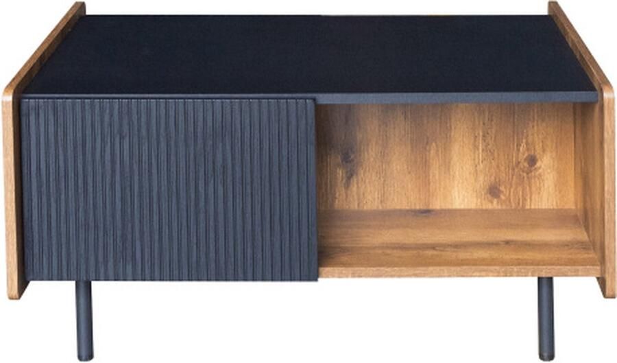 Zonder merk Gotagee Salontafel 90 cm zwart en houtkleurig – moderne stijl twee open vakken en twee deuren dempende scharnieren