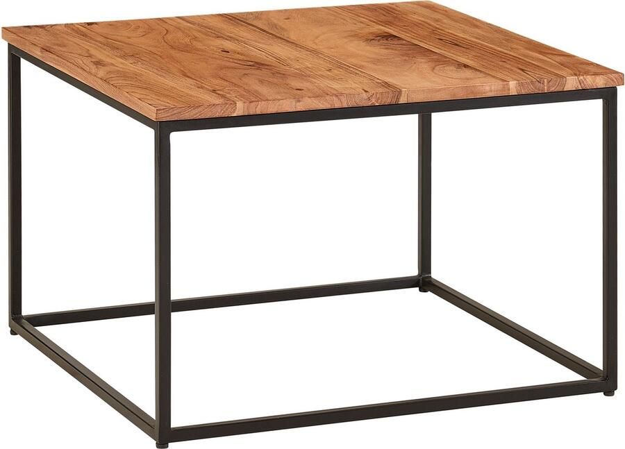 Rootz Living Rootz Salontafel Acaciahout met metalen frame Woonkamertafel in industriële stijl Massief houten salontafel 60x60x41cm