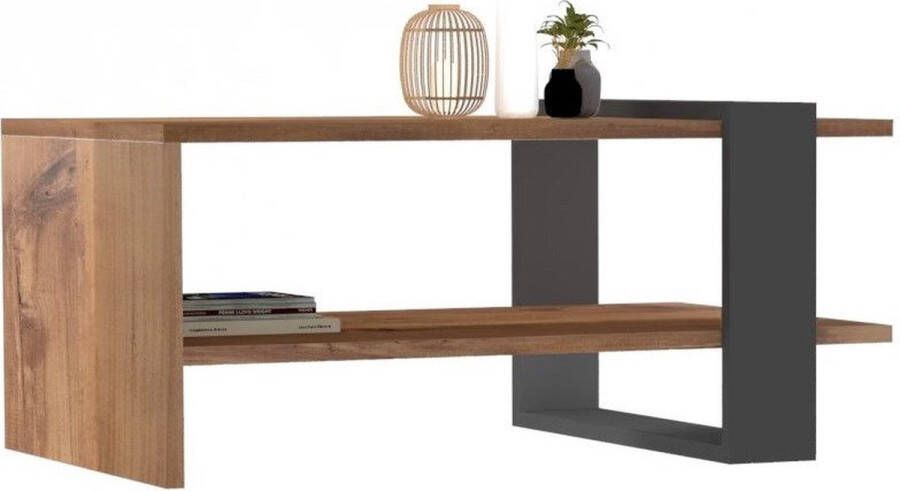 Emob Salontafel Antraciet & Eiken 80x35x55cm Stijlvolle Melamine Afwerking - Foto 4