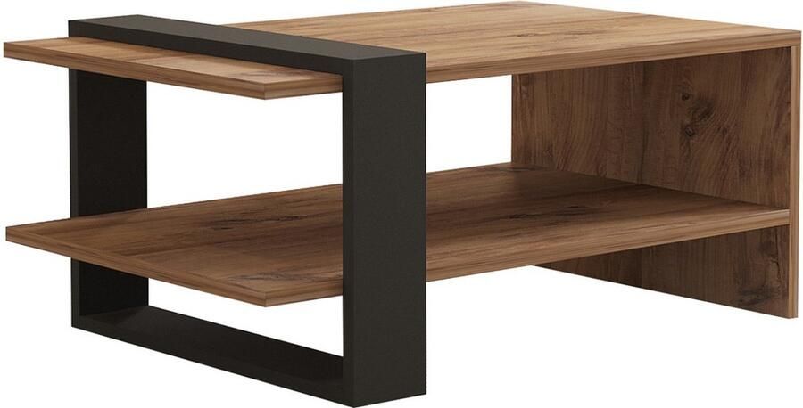 Emob Salontafel Antraciet & Eiken 80x35x55cm Stijlvolle Melamine Afwerking - Foto 3