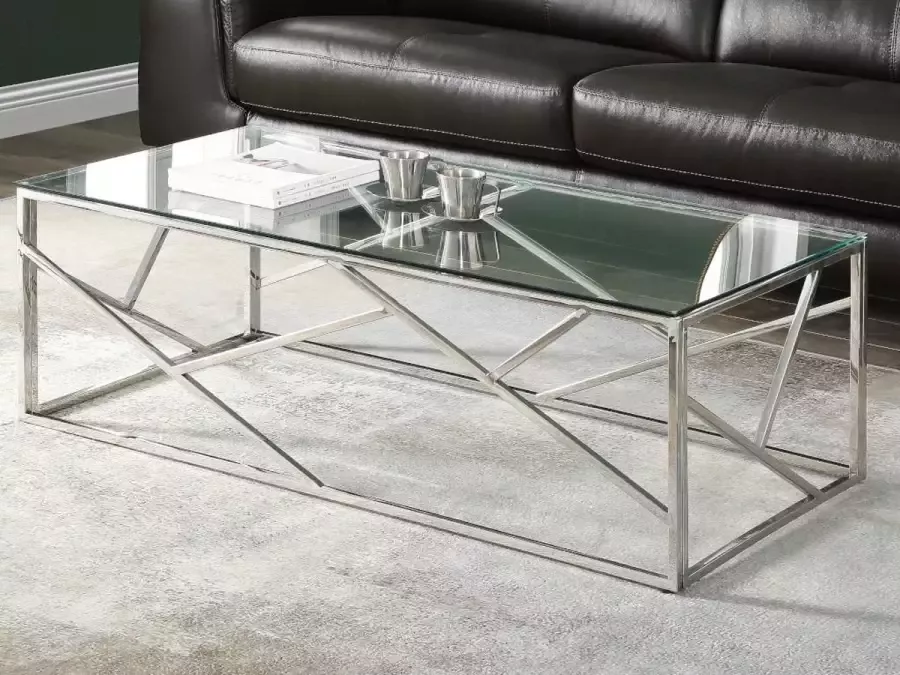 PASCAL MORABITO Salontafel ATHENA Gehard glas en staal Chroomkleurig van Pascal Morabito L 120 cm x H 40 cm x D 60 cm - Foto 4